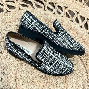 Karl Lagerfeld Imani Boucle Black White Slip On Flat Loafers Size 6M